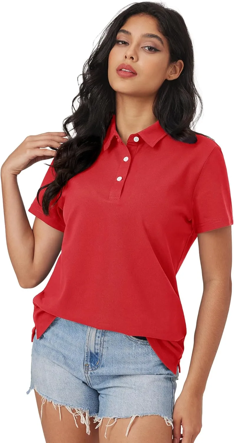 MAGCOMSEN Women's Polo Shirts Moisture Wicking 3 Buttons Short Sleeve Shirt Cotton Cool Casual Tops