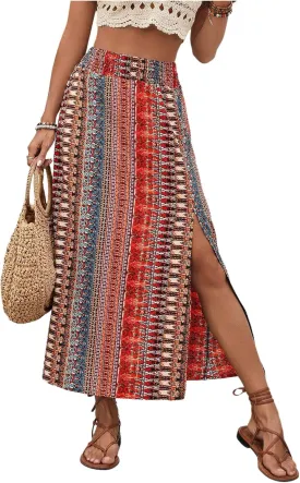 Maxi Skirts for Women Floral Print High-Waisted Wrap Skirt