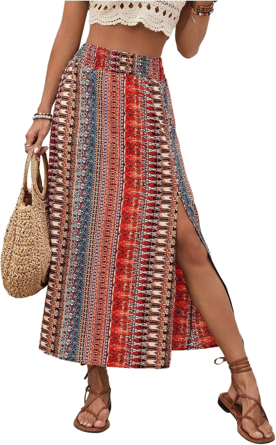 Maxi Skirts for Women Floral Print High-Waisted Wrap Skirt