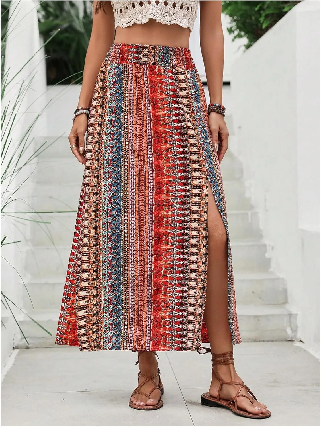 Maxi Skirts for Women Floral Print High-Waisted Wrap Skirt
