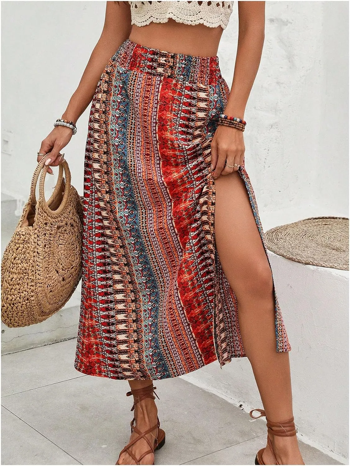 Maxi Skirts for Women Floral Print High-Waisted Wrap Skirt
