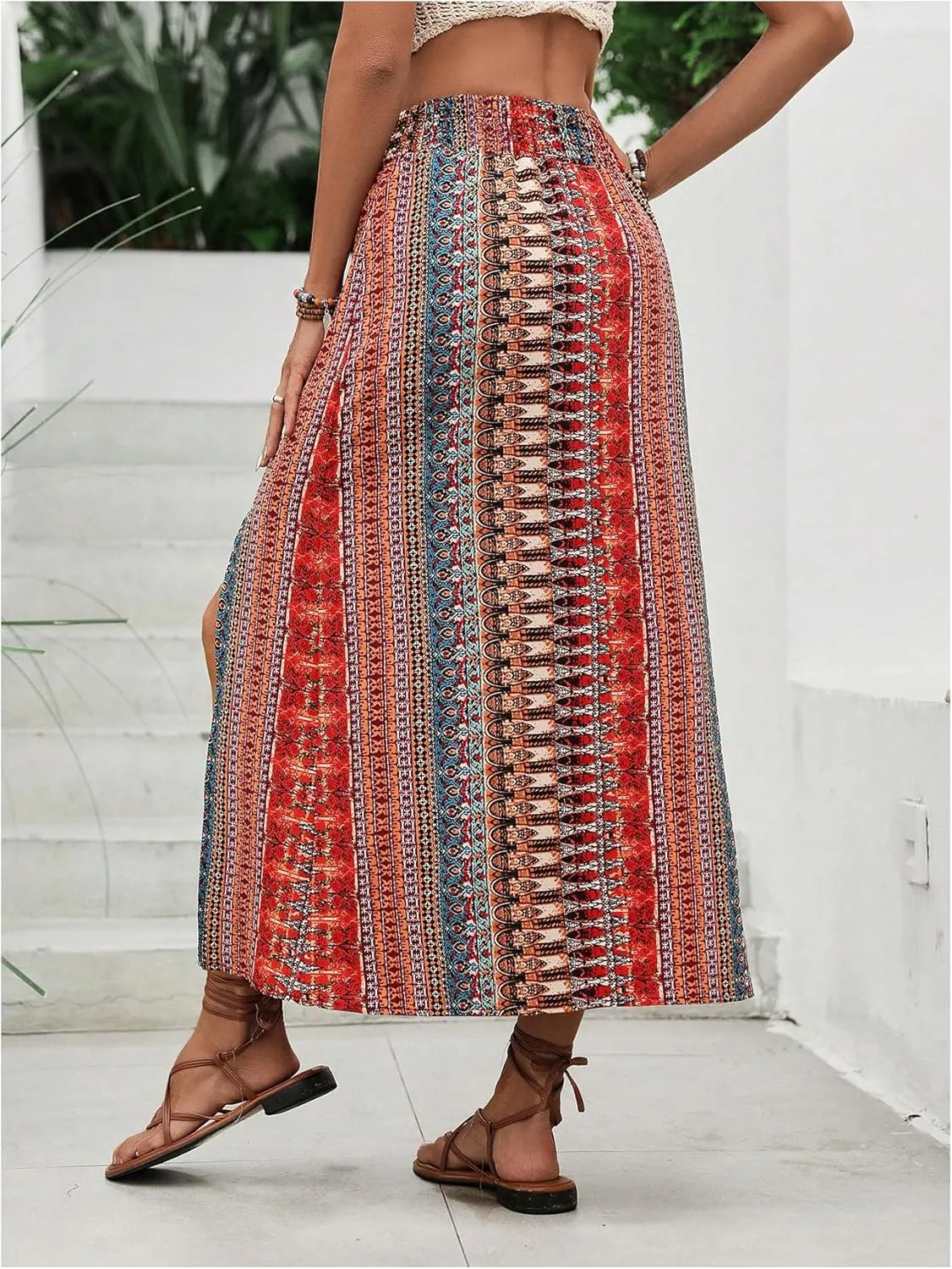 Maxi Skirts for Women Floral Print High-Waisted Wrap Skirt