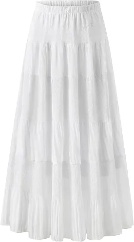 Maxi Skirts for Women Pleated Long Flowy Chiffon Elastic Waist Tiered A Line Skirt