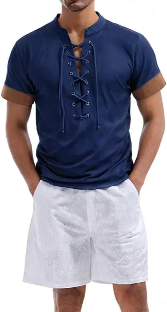 Men's Knit Shirts Short Sleeve Casual Stand-up Collar Polo Shirt Summer Beach Vacation Shirts