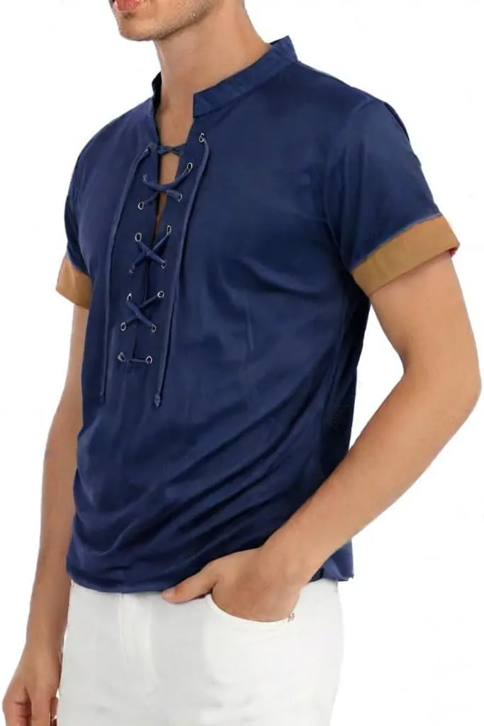 Men's Knit Shirts Short Sleeve Casual Stand-up Collar Polo Shirt Summer Beach Vacation Shirts