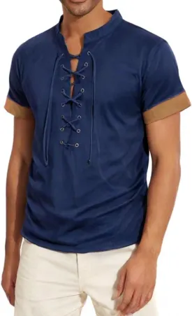 Men's Knit Shirts Short Sleeve Casual Stand-up Collar Polo Shirt Summer Beach Vacation Shirts
