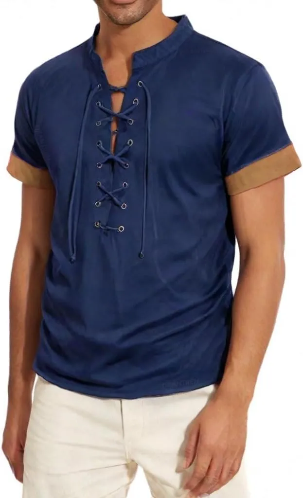 Men's Knit Shirts Short Sleeve Casual Stand-up Collar Polo Shirt Summer Beach Vacation Shirts