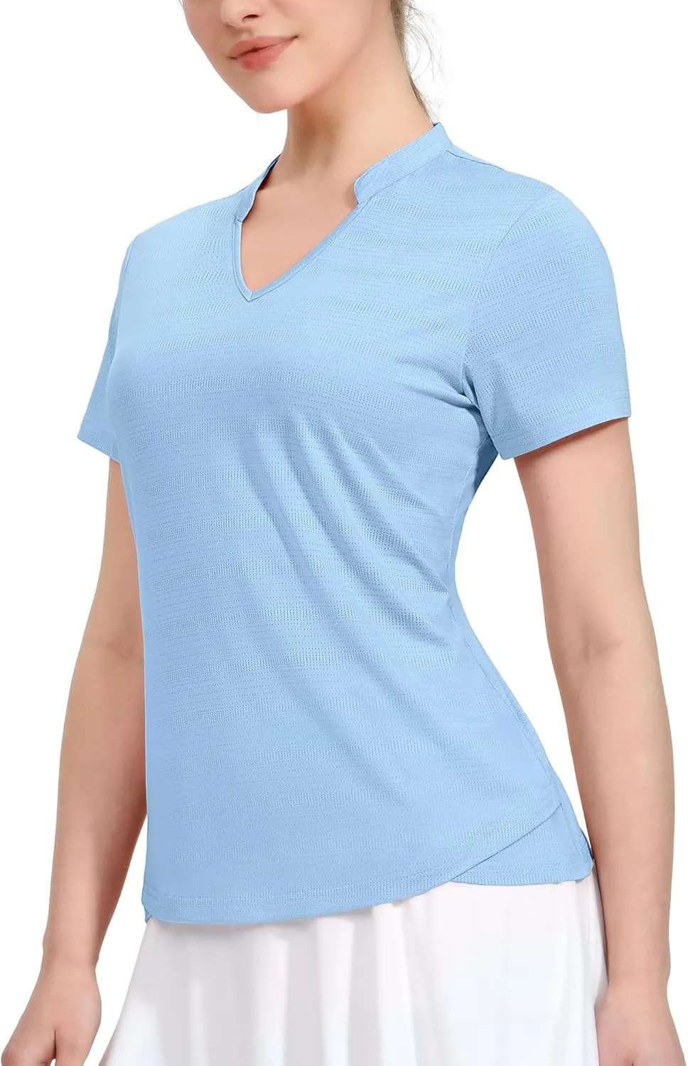 MIER Women's Golf Polo Shirts Collarless Short Sleeve Tennis Running T-Shirts V-Neck Cooling Summer Tee