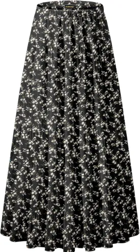 NASHALYLY Women's Chiffon Elastic High Waist Pleated A-Line Flared Maxi Skirts