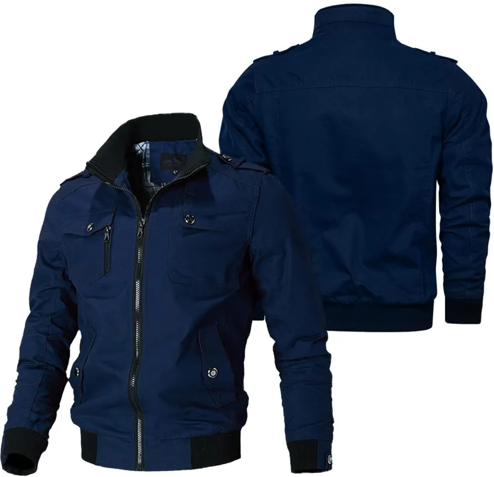 Oymyakon Men's Casual Military Jacket Stand Collar Jackets Coats Cotton Bomber Jackets with Shoulder Straps