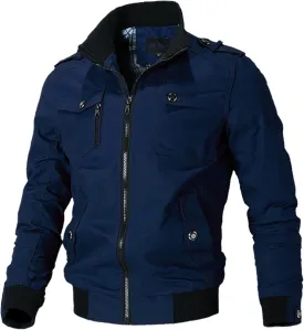 Oymyakon Men's Casual Military Jacket Stand Collar Jackets Coats Cotton Bomber Jackets with Shoulder Straps