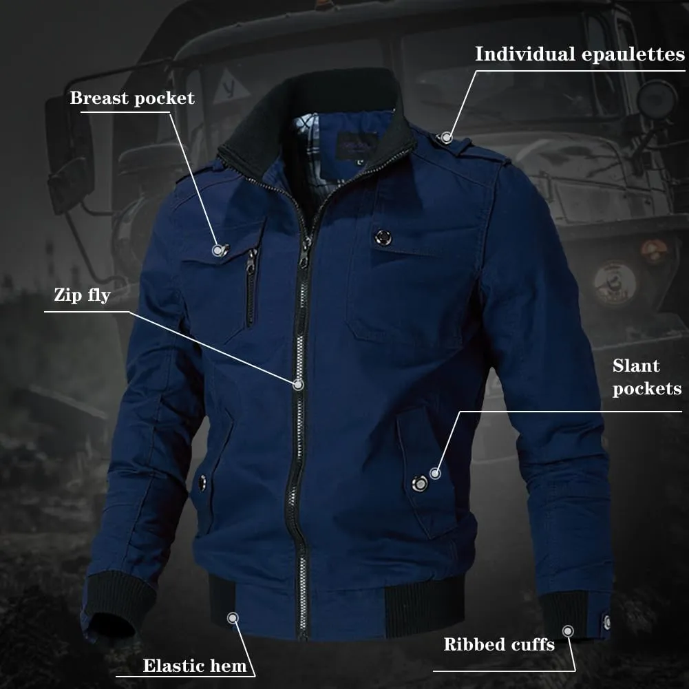 Oymyakon Men's Casual Military Jacket Stand Collar Jackets Coats Cotton Bomber Jackets with Shoulder Straps