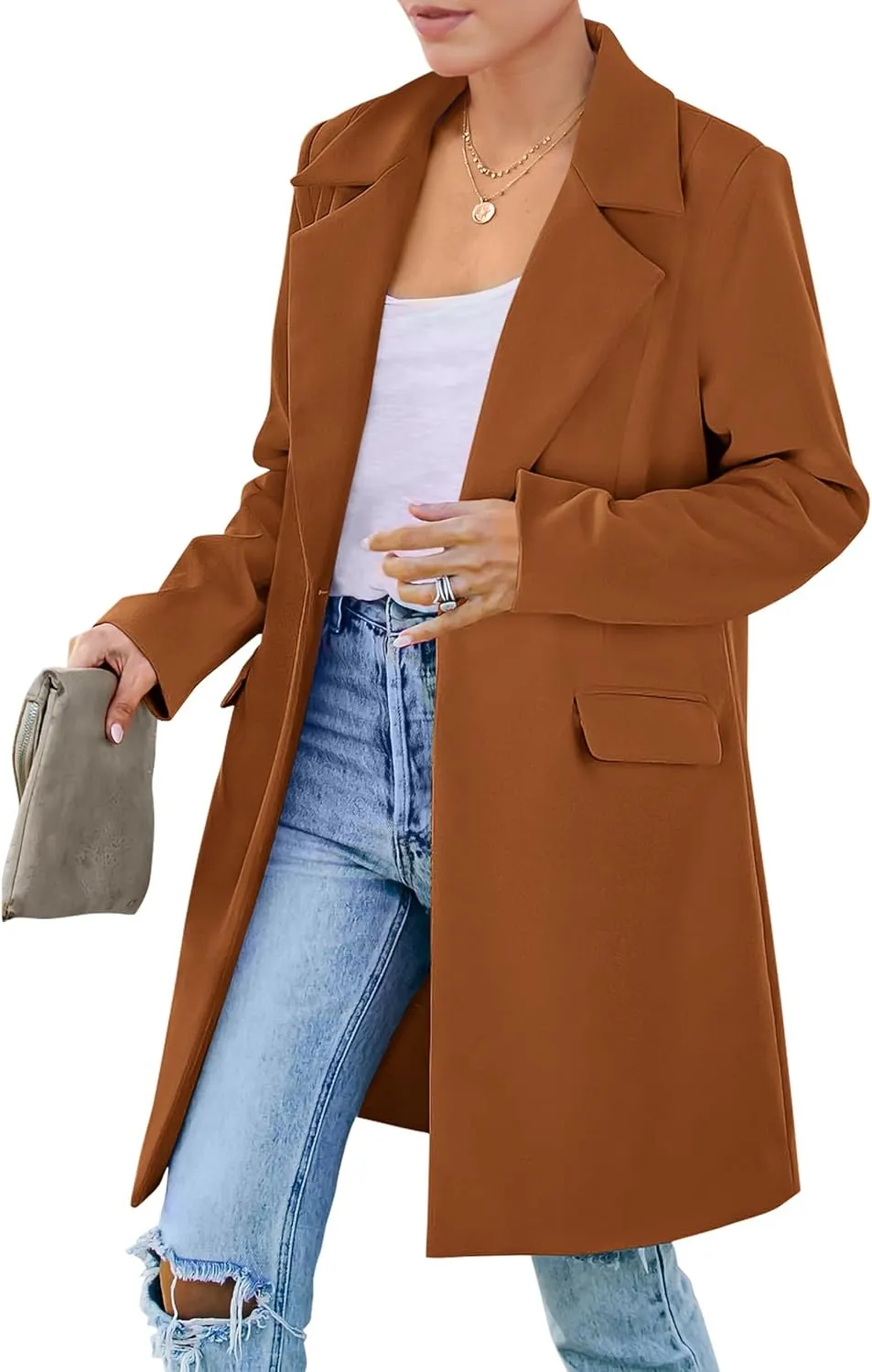 PRETTYGARDEN Women's 2025 Spring Fall Long Blazer Jackets Long Sleeve Lapel Pockets Loose Fit Work Casual Blazers Outerwear