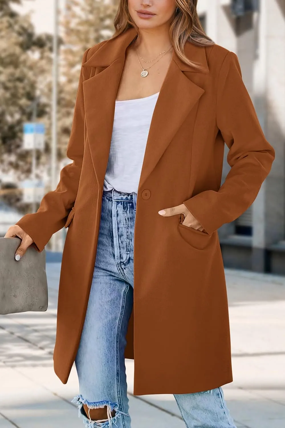 PRETTYGARDEN Women's 2025 Spring Fall Long Blazer Jackets Long Sleeve Lapel Pockets Loose Fit Work Casual Blazers Outerwear