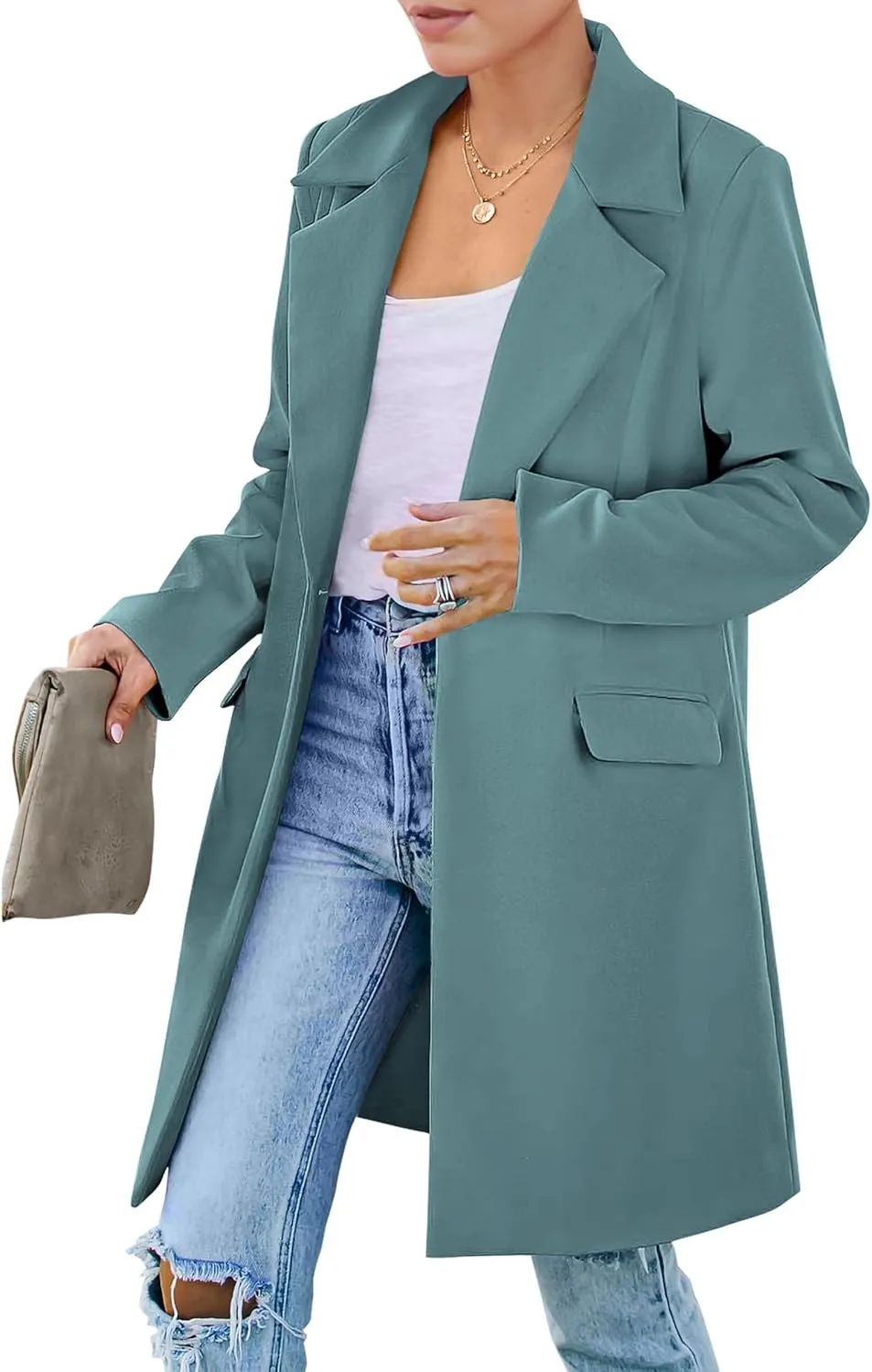 PRETTYGARDEN Women's 2025 Spring Fall Long Blazer Jackets Long Sleeve Lapel Pockets Loose Fit Work Casual Blazers Outerwear