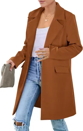 PRETTYGARDEN Women's 2025 Spring Fall Long Blazer Jackets Long Sleeve Lapel Pockets Loose Fit Work Casual Blazers Outerwear