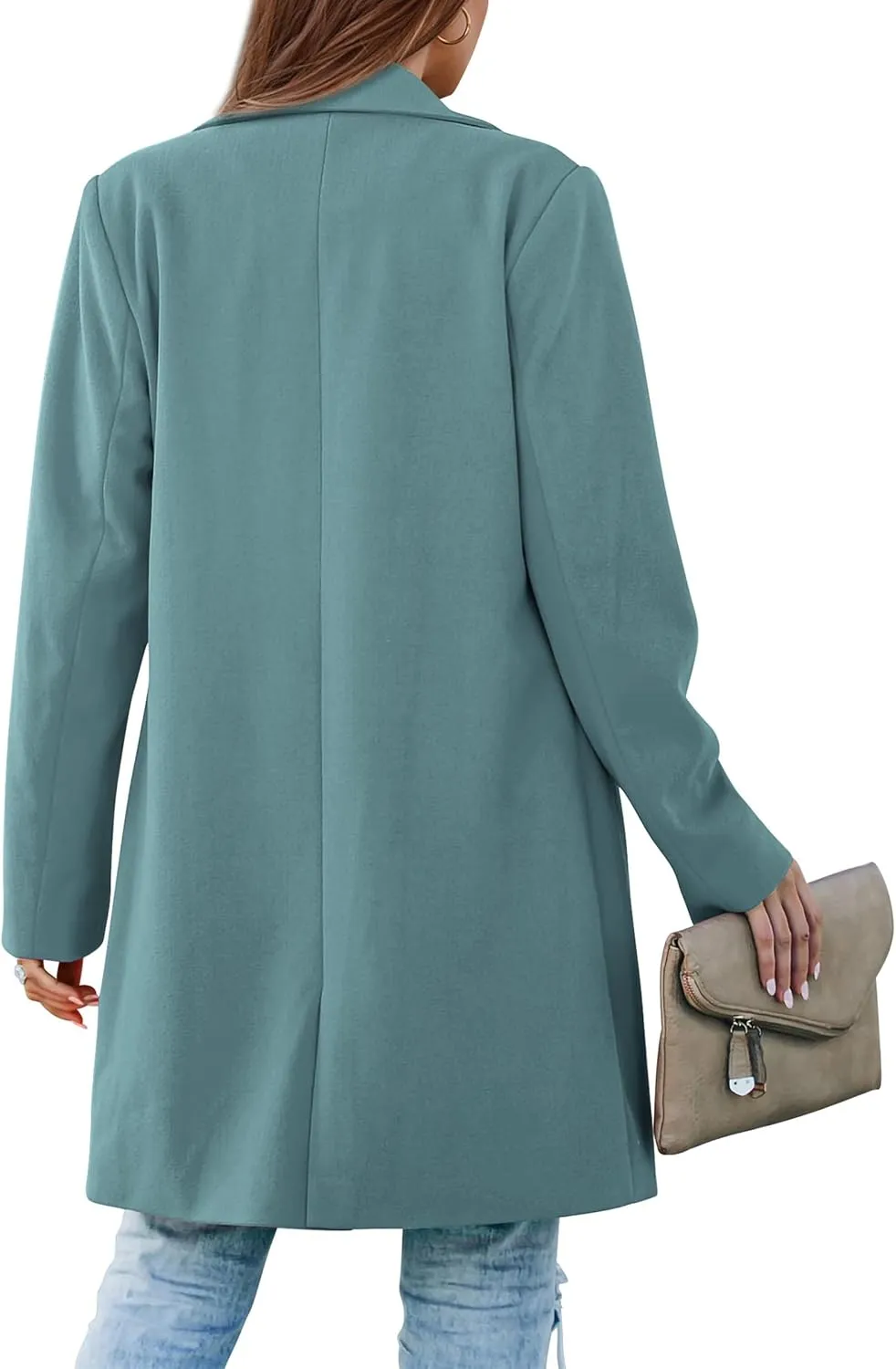 PRETTYGARDEN Women's 2025 Spring Fall Long Blazer Jackets Long Sleeve Lapel Pockets Loose Fit Work Casual Blazers Outerwear