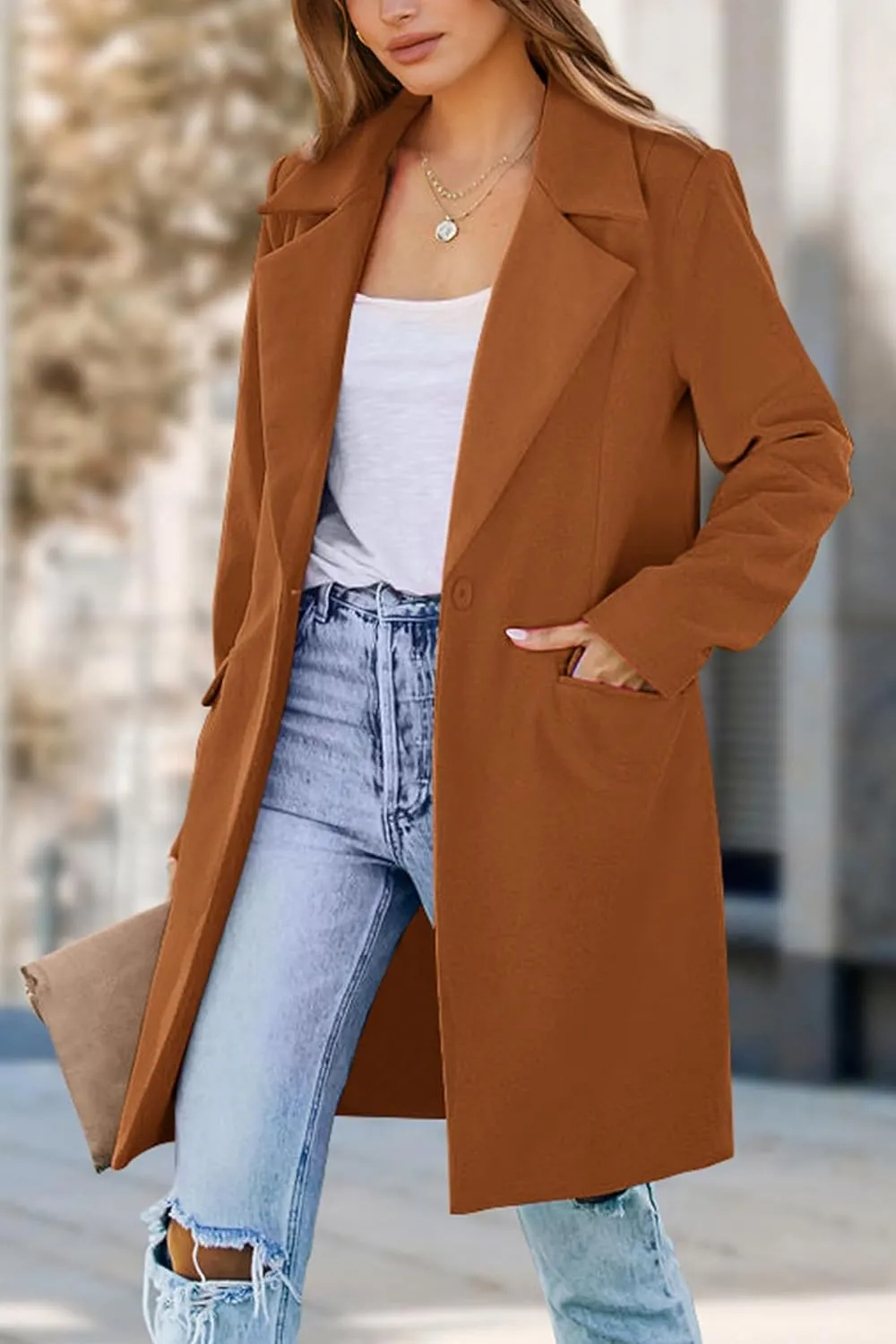 PRETTYGARDEN Women's 2025 Spring Fall Long Blazer Jackets Long Sleeve Lapel Pockets Loose Fit Work Casual Blazers Outerwear