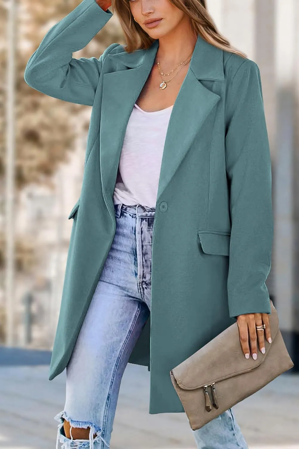 PRETTYGARDEN Women's 2025 Spring Fall Long Blazer Jackets Long Sleeve Lapel Pockets Loose Fit Work Casual Blazers Outerwear