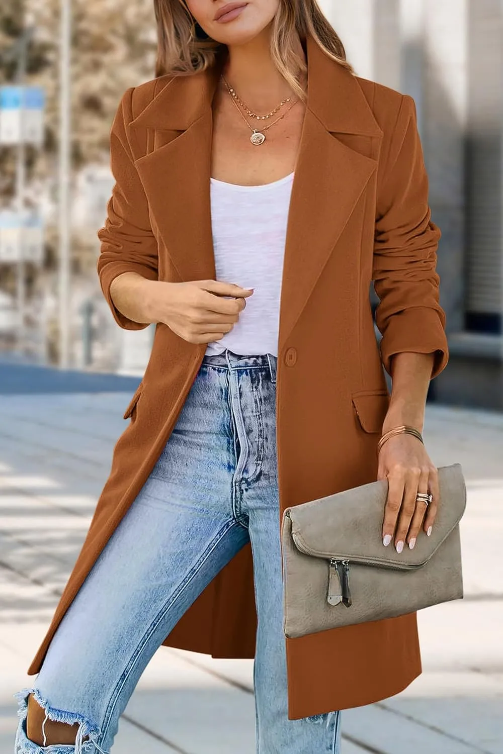 PRETTYGARDEN Women's 2025 Spring Fall Long Blazer Jackets Long Sleeve Lapel Pockets Loose Fit Work Casual Blazers Outerwear