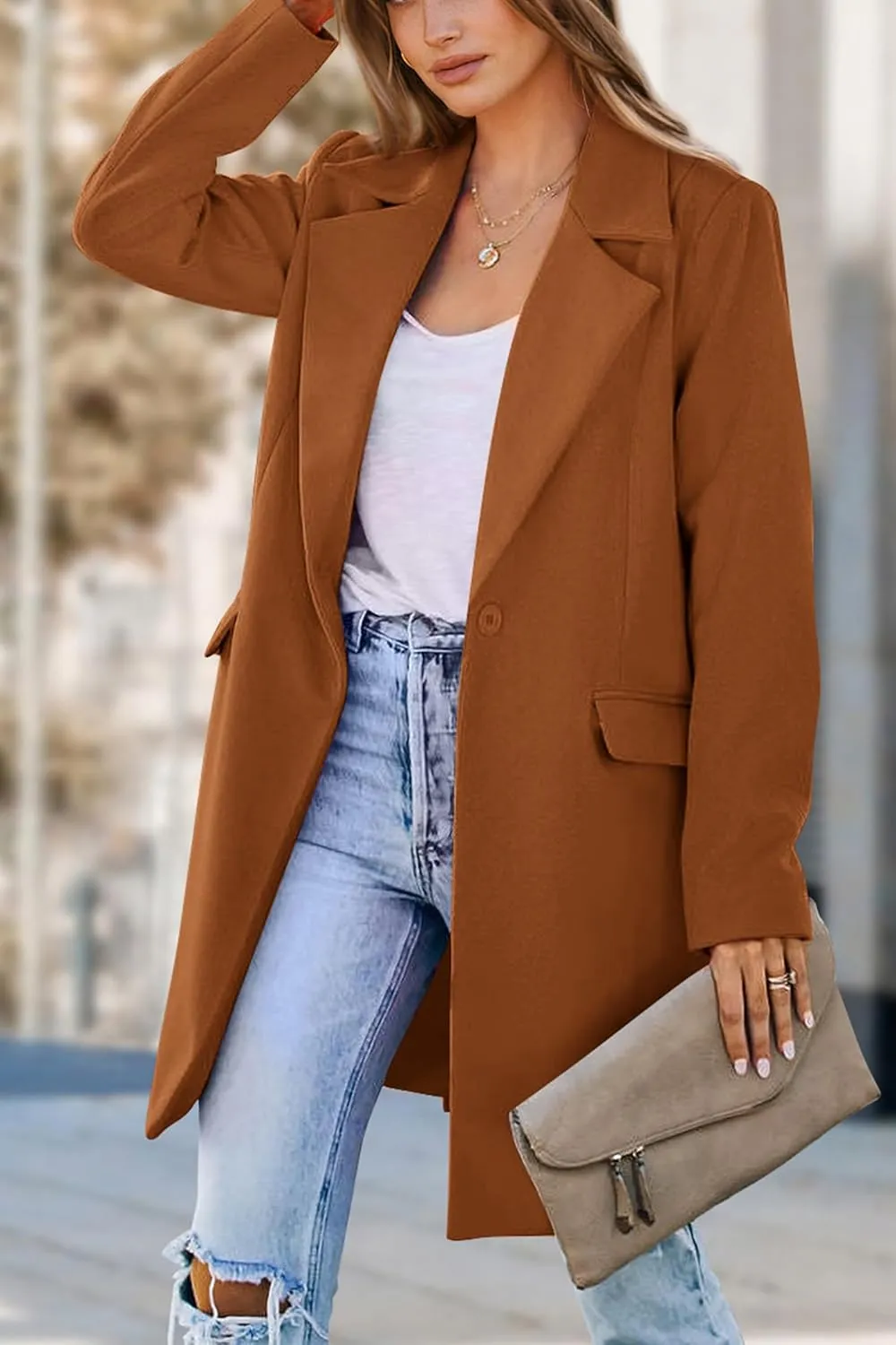 PRETTYGARDEN Women's 2025 Spring Fall Long Blazer Jackets Long Sleeve Lapel Pockets Loose Fit Work Casual Blazers Outerwear