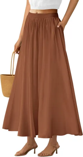 PRETTYGARDEN Women's Maxi Skirts 2025 Summer Trendy Ruffle High Waisted Casual Long Flowy Skirt with Pockets