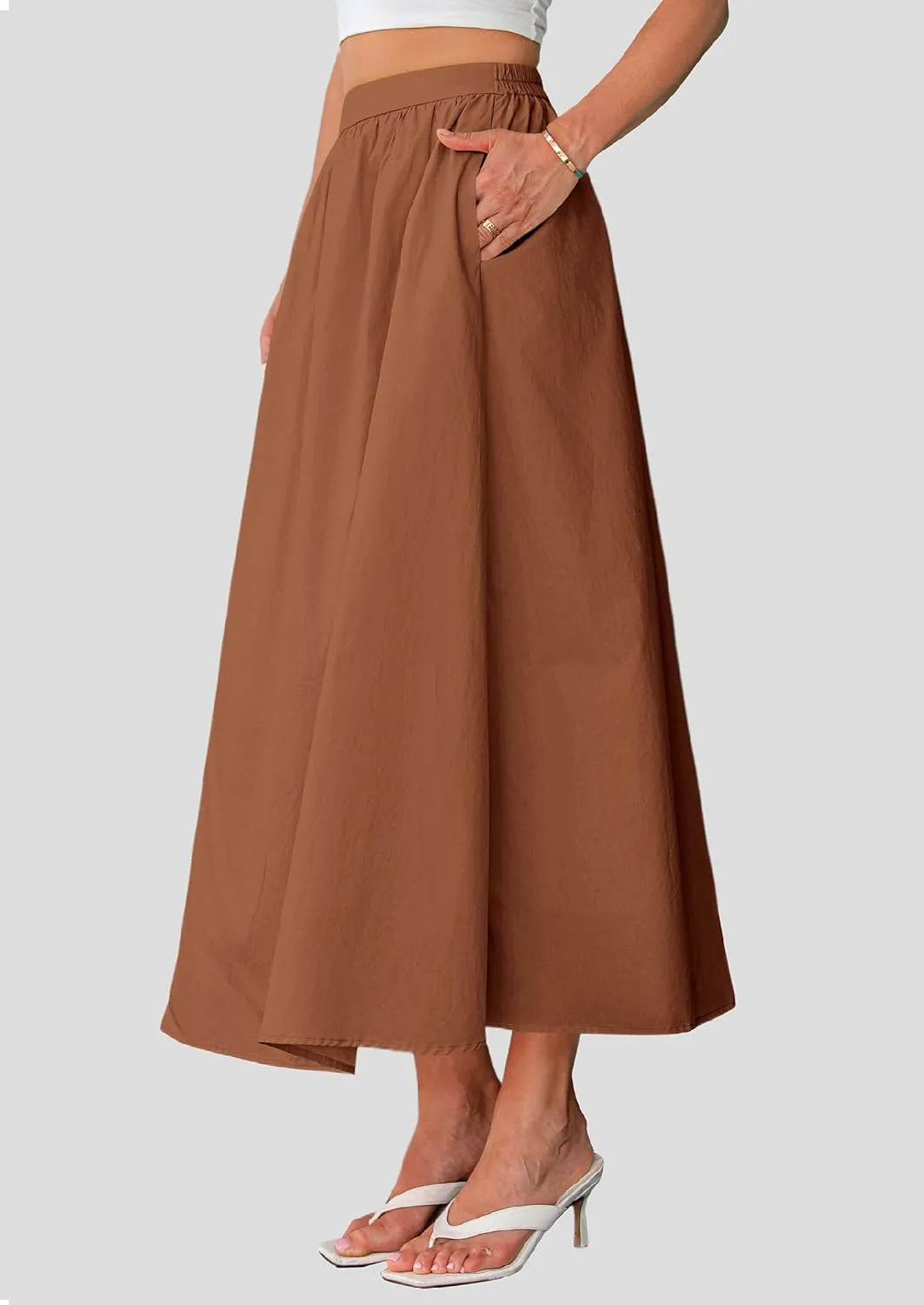 PRETTYGARDEN Women's Maxi Skirts 2025 Summer Trendy Ruffle High Waisted Casual Long Flowy Skirt with Pockets