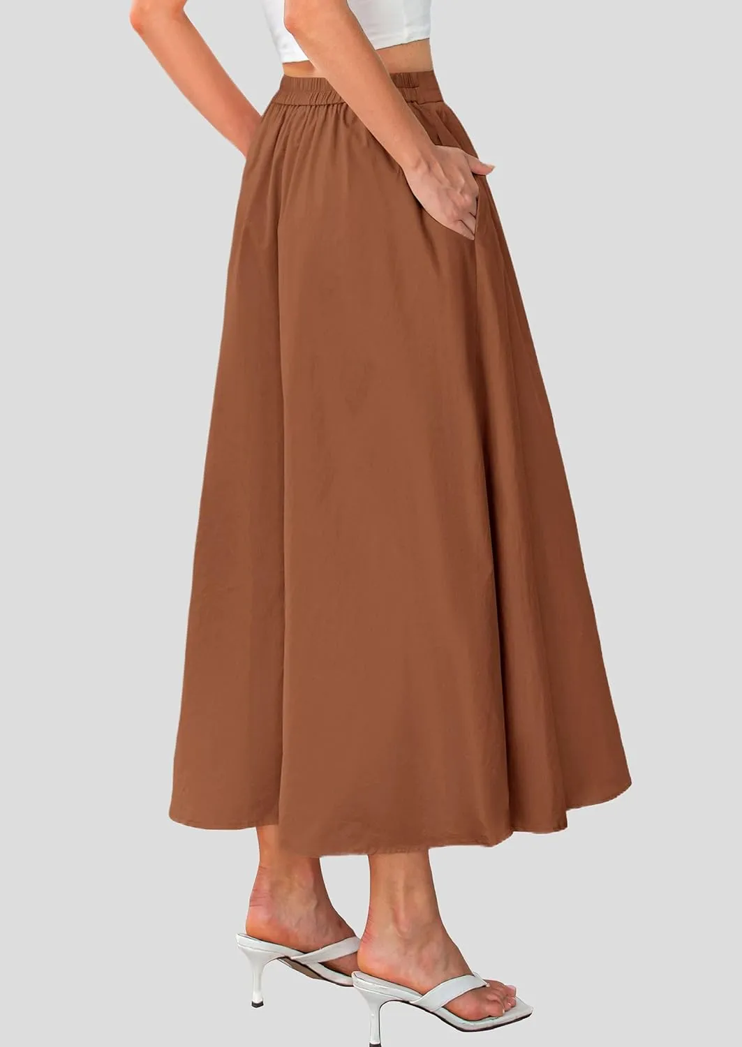 PRETTYGARDEN Women's Maxi Skirts 2025 Summer Trendy Ruffle High Waisted Casual Long Flowy Skirt with Pockets
