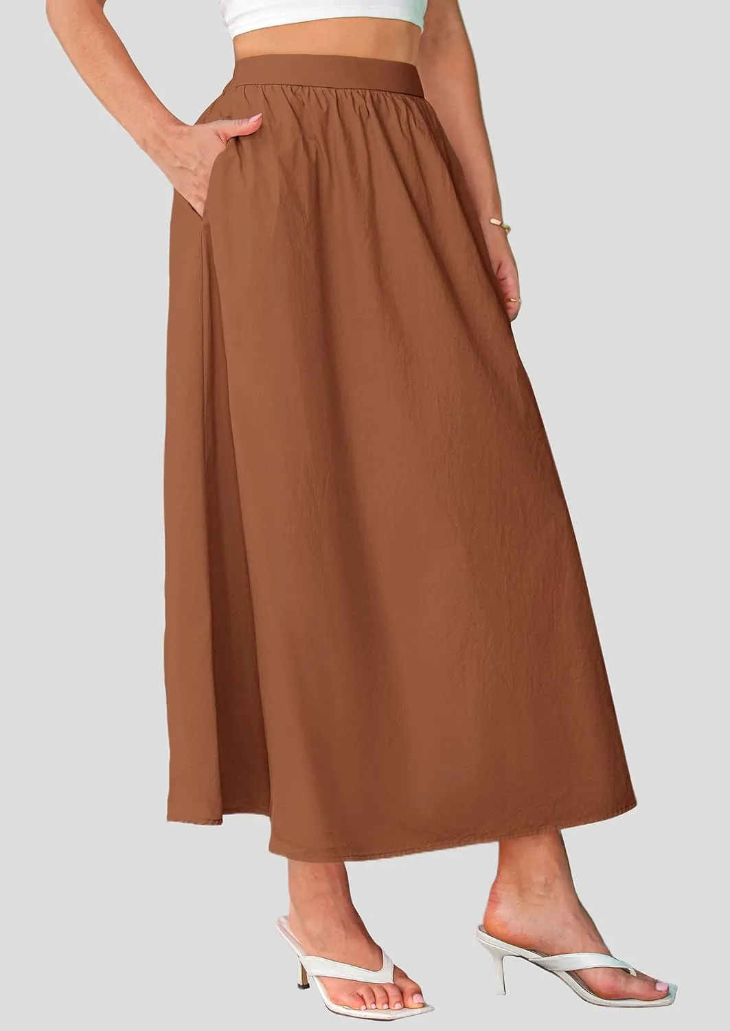 PRETTYGARDEN Women's Maxi Skirts 2025 Summer Trendy Ruffle High Waisted Casual Long Flowy Skirt with Pockets