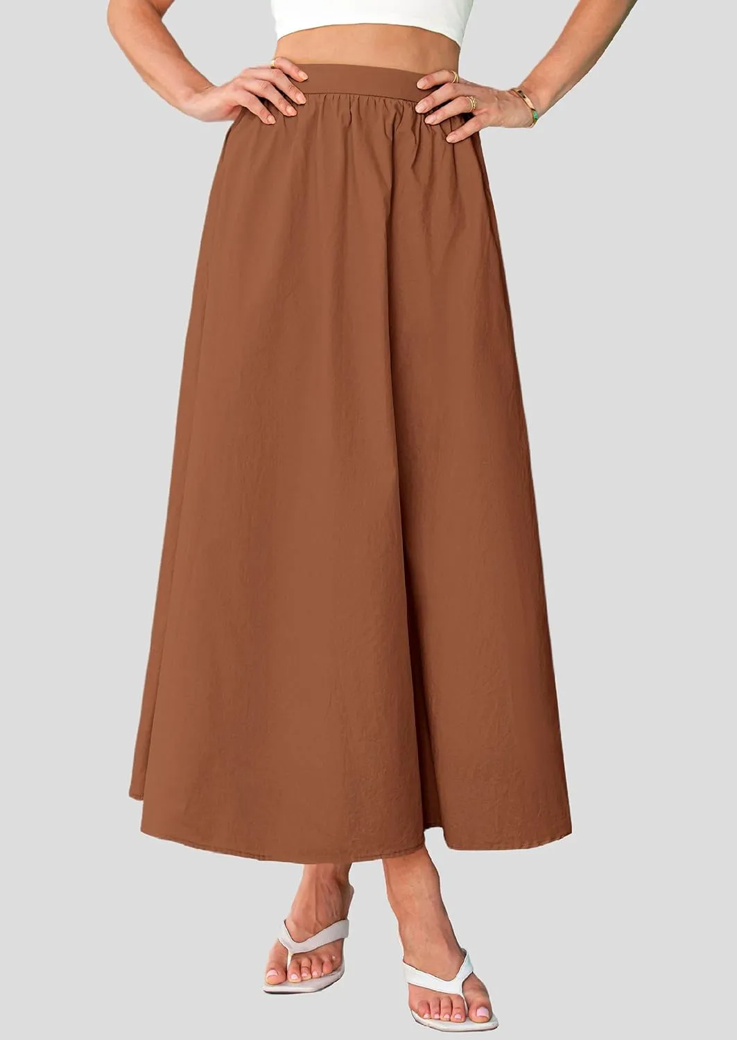 PRETTYGARDEN Women's Maxi Skirts 2025 Summer Trendy Ruffle High Waisted Casual Long Flowy Skirt with Pockets