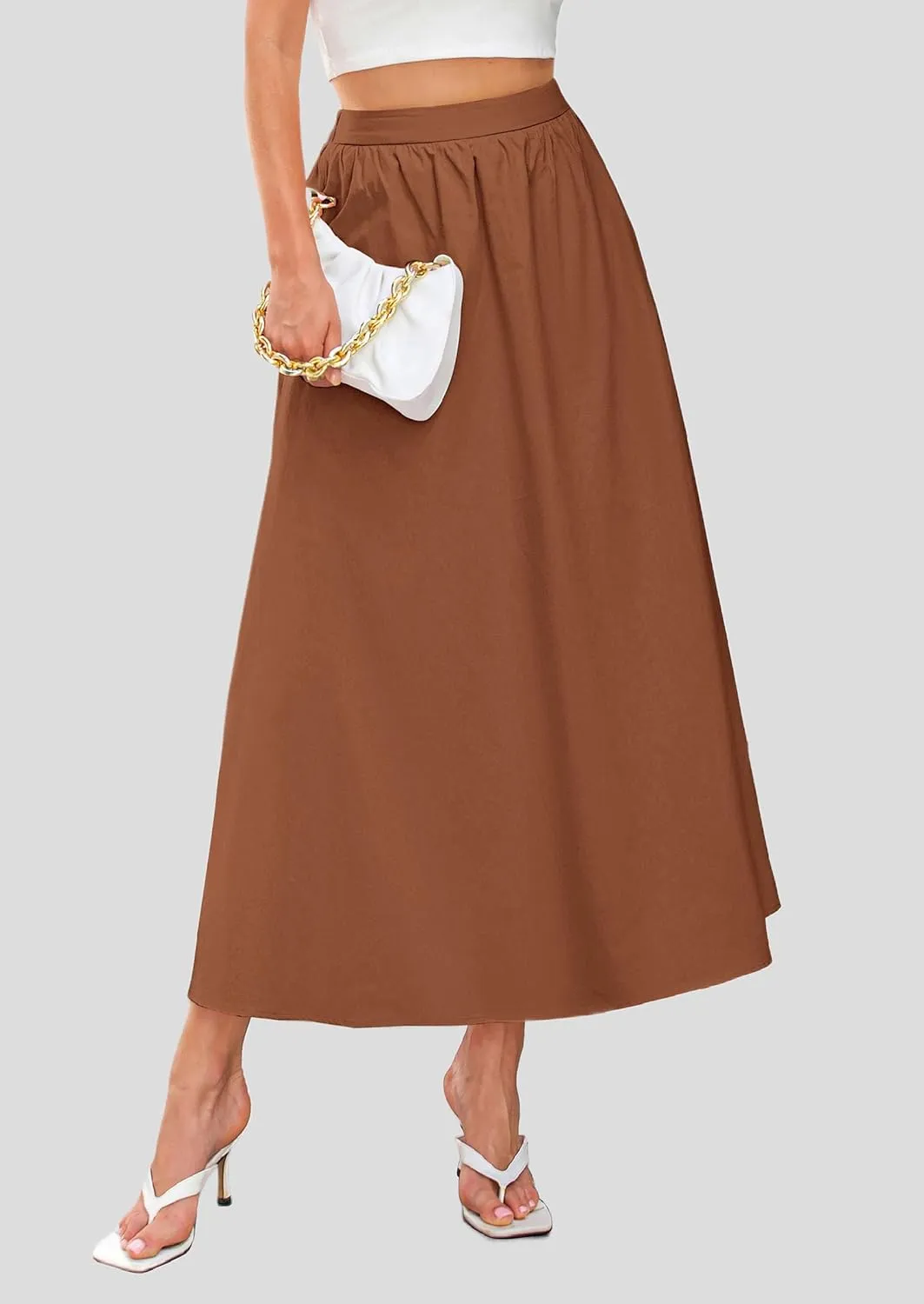PRETTYGARDEN Women's Maxi Skirts 2025 Summer Trendy Ruffle High Waisted Casual Long Flowy Skirt with Pockets