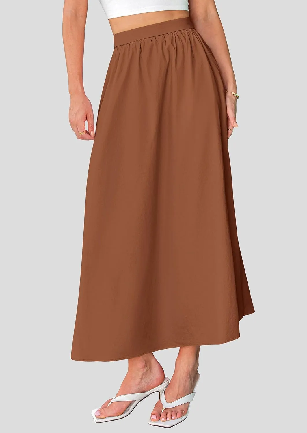 PRETTYGARDEN Women's Maxi Skirts 2025 Summer Trendy Ruffle High Waisted Casual Long Flowy Skirt with Pockets