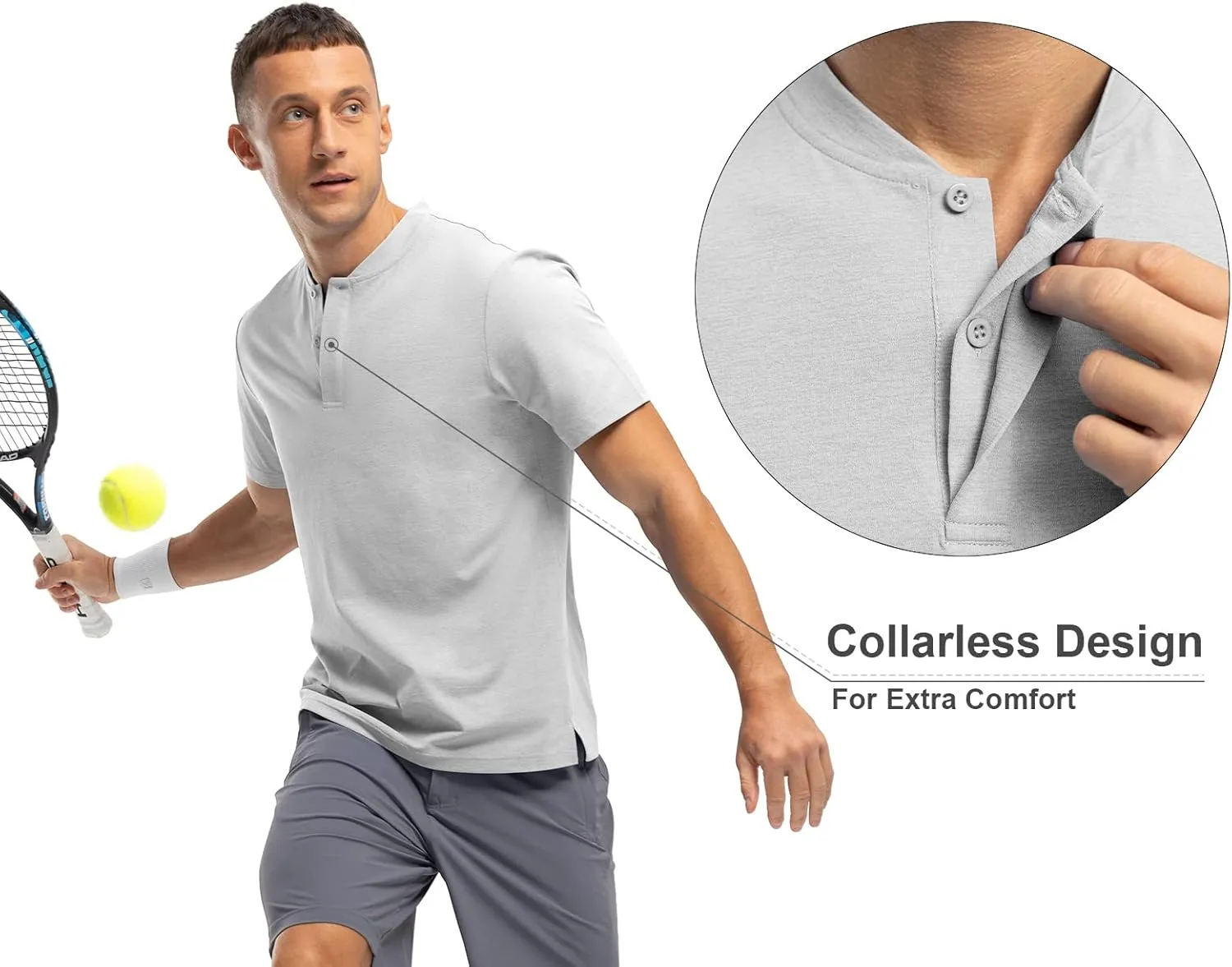 Rdruko Men's Golf Shirts Collarless Henley Dry Fit Athletic Casual Performance Blade Lightweight Polo T Shirts