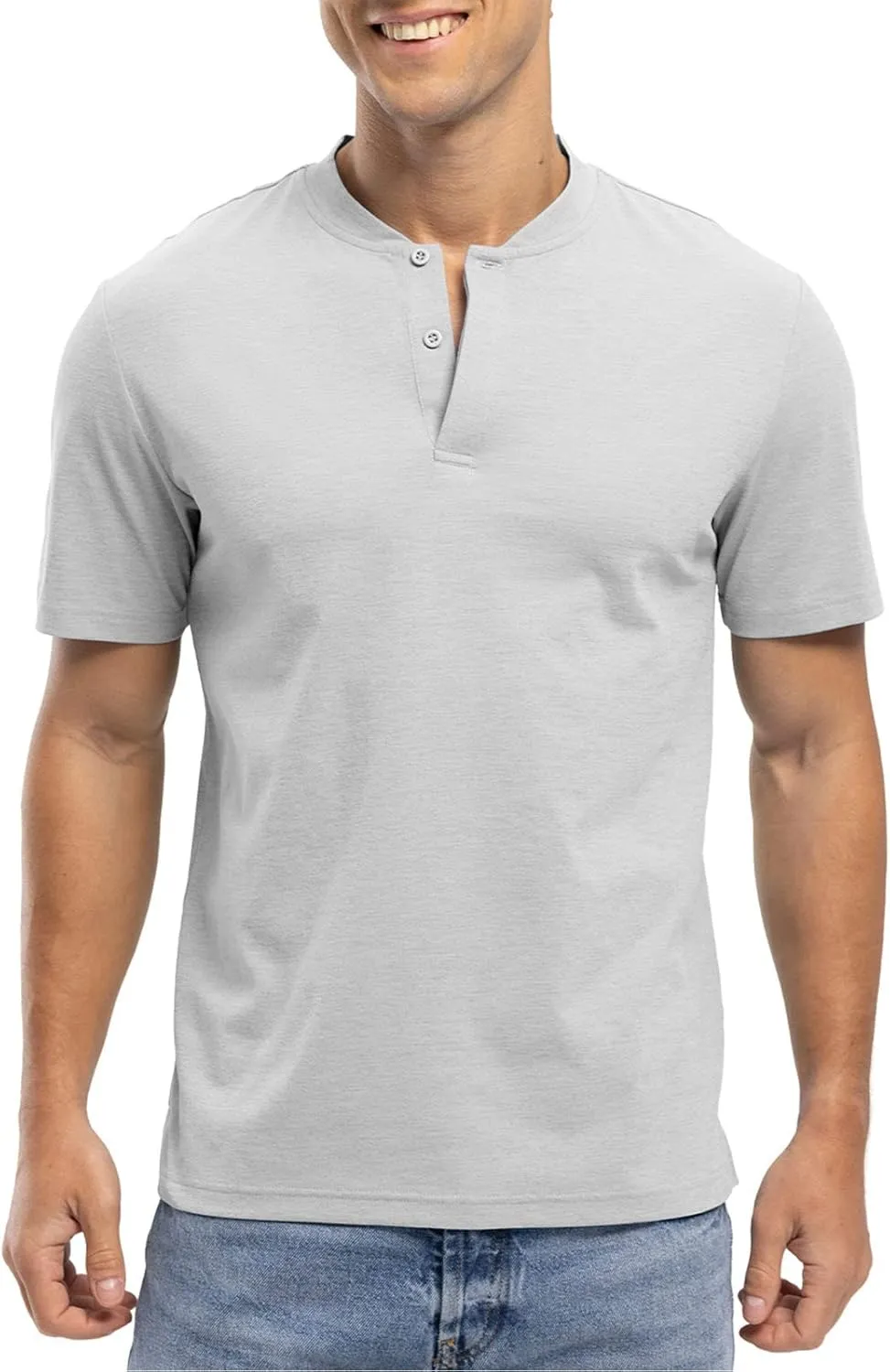 Rdruko Men's Golf Shirts Collarless Henley Dry Fit Athletic Casual Performance Blade Lightweight Polo T Shirts
