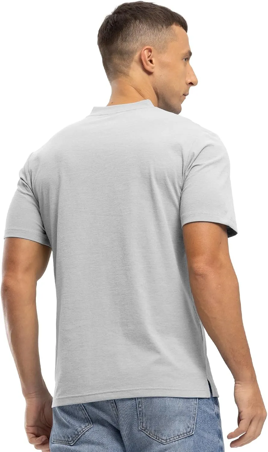 Rdruko Men's Golf Shirts Collarless Henley Dry Fit Athletic Casual Performance Blade Lightweight Polo T Shirts
