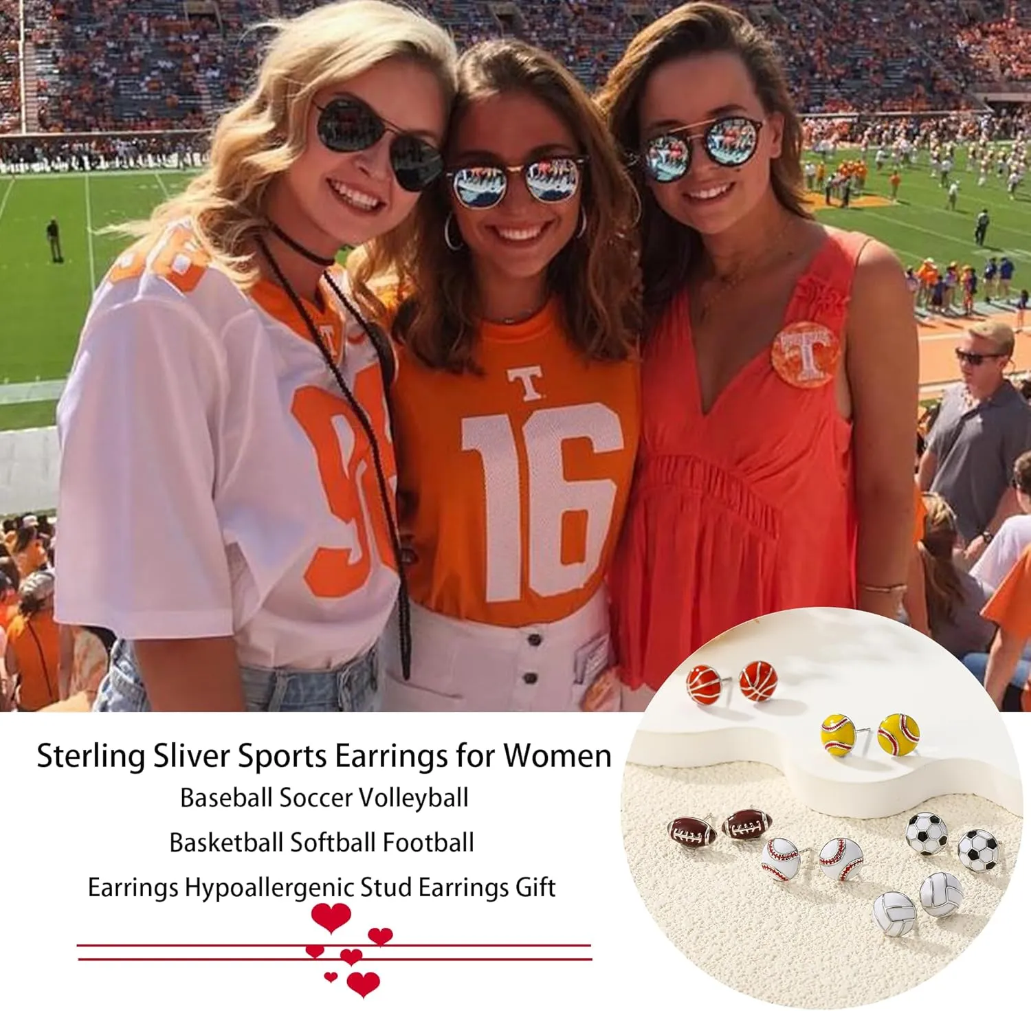 S925 Sterling Sliver Sports Earrings Stud for Teen Girls Kids Baseball/Soccer/Volleyball/Basketball/Softball/Football Hypoallergenic Stud Earrings Game Day Jewelry Gift