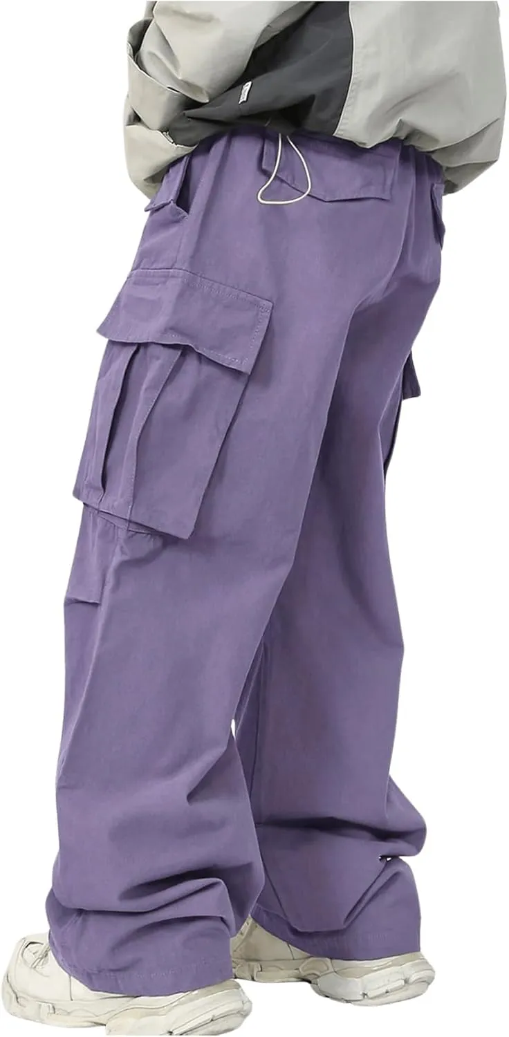 SHENHE Men's Elastic Waist Drawstring Loose Outdoor Hiking Streetwear Cargo Pants