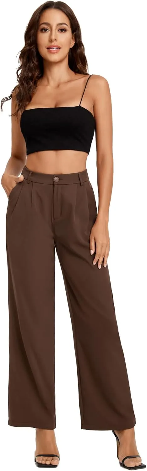 SweatyRocks Women's Casual Wide Leg High Waisted Button Down Straight Long Trousers Pants