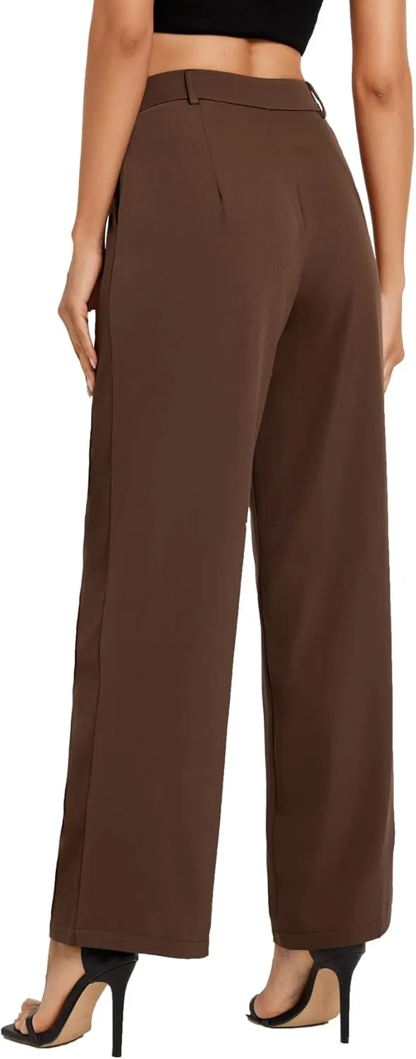 SweatyRocks Women's Casual Wide Leg High Waisted Button Down Straight Long Trousers Pants