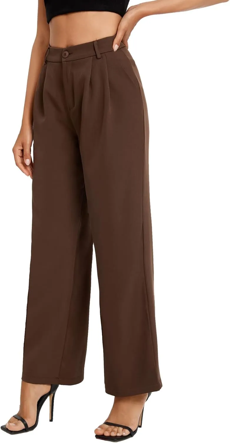 SweatyRocks Women's Casual Wide Leg High Waisted Button Down Straight Long Trousers Pants