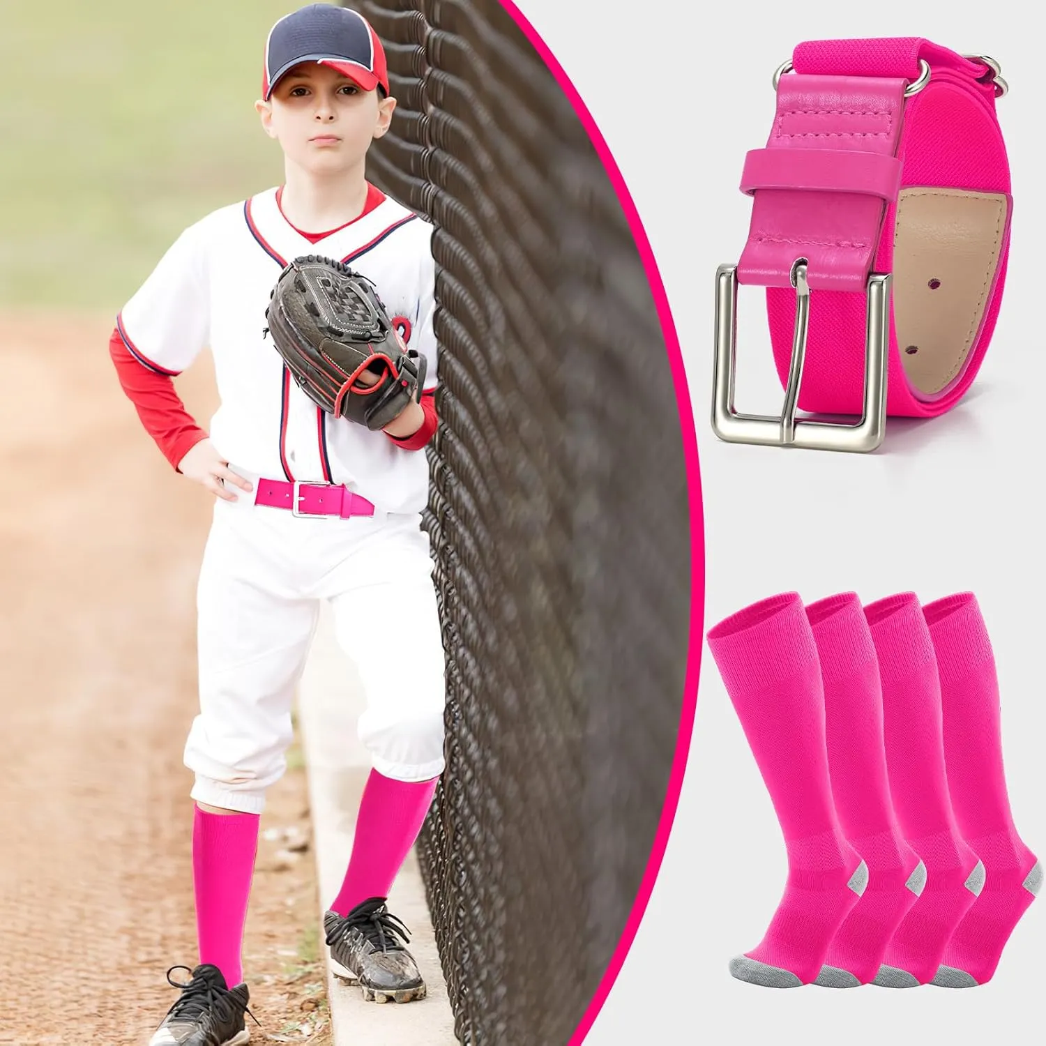 VONMELLI Baseball Socks and Belt Combo Elastic Softball Belt and Socks Adjustable Waist Belt for Boys Youth Adult