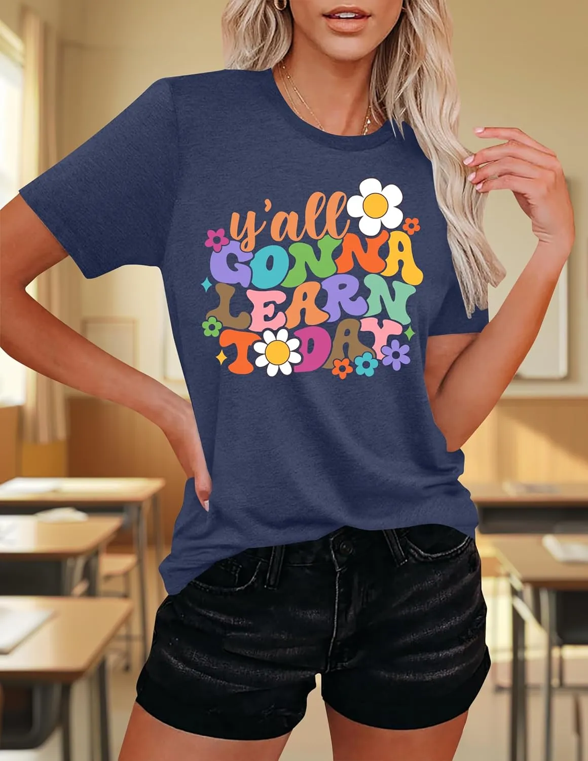VVNTY Teacher Shirts for Women: Y'all Gonna Learn Today T Shirt Back to School Teacher Tops
