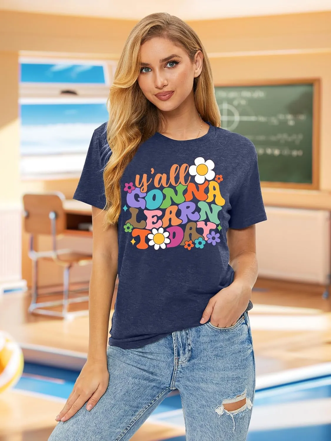 VVNTY Teacher Shirts for Women: Y'all Gonna Learn Today T Shirt Back to School Teacher Tops