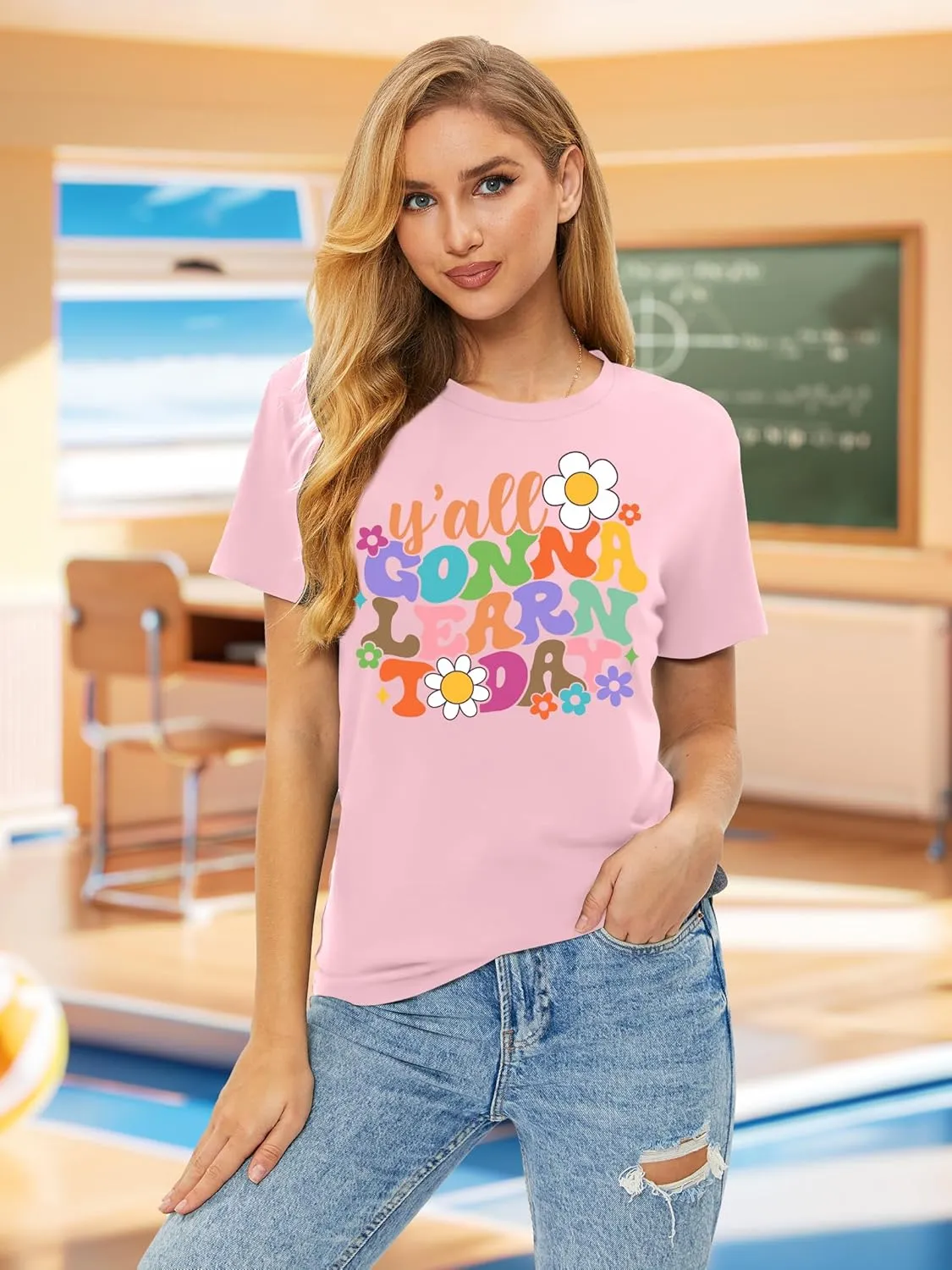VVNTY Teacher Shirts for Women: Y'all Gonna Learn Today T Shirt Back to School Teacher Tops