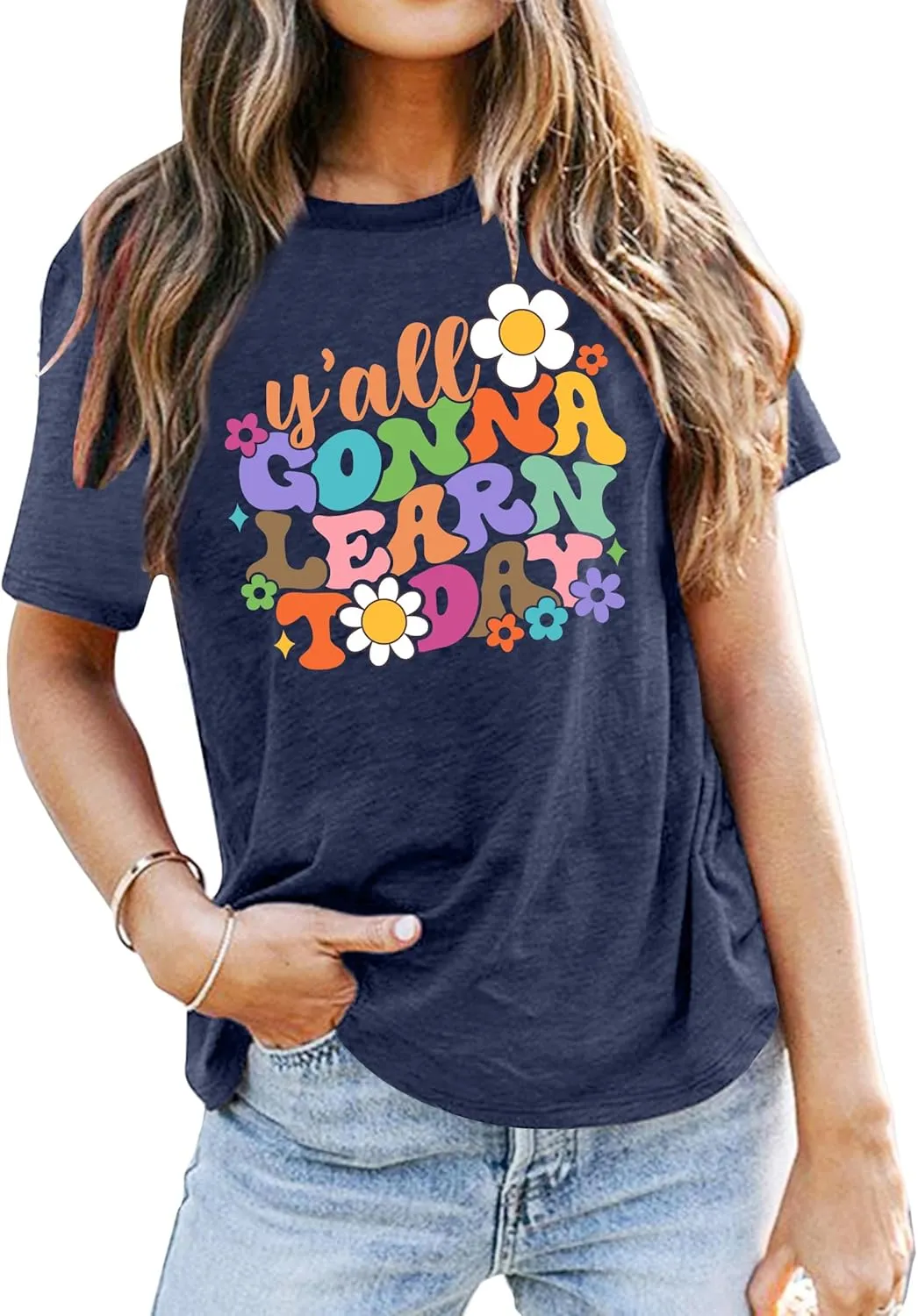 VVNTY Teacher Shirts for Women: Y'all Gonna Learn Today T Shirt Back to School Teacher Tops
