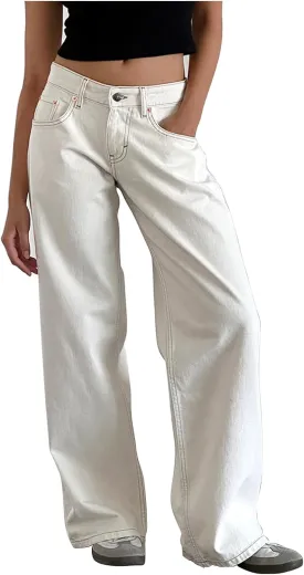 Women Low Waist Baggy Jeans Wide Leg Boyfriend Denim Pants Y2k Casual Vintage Trendy Loose Fit Trousers Streetwear