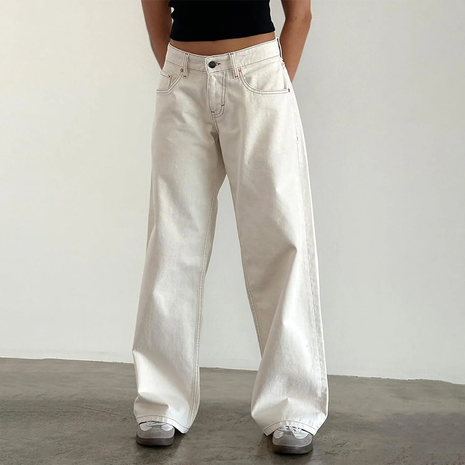 Women Low Waist Baggy Jeans Wide Leg Boyfriend Denim Pants Y2k Casual Vintage Trendy Loose Fit Trousers Streetwear