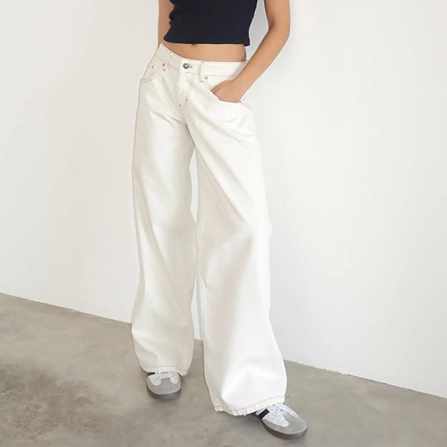 Women Low Waist Baggy Jeans Wide Leg Boyfriend Denim Pants Y2k Casual Vintage Trendy Loose Fit Trousers Streetwear