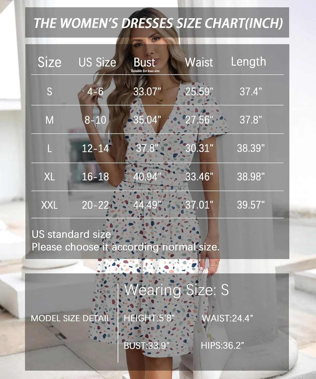 Women's Summer Short Sleeve Casual Wrap Dresses V-Neck with Pockets Elastic Waist Flowy Midi Beach Dress