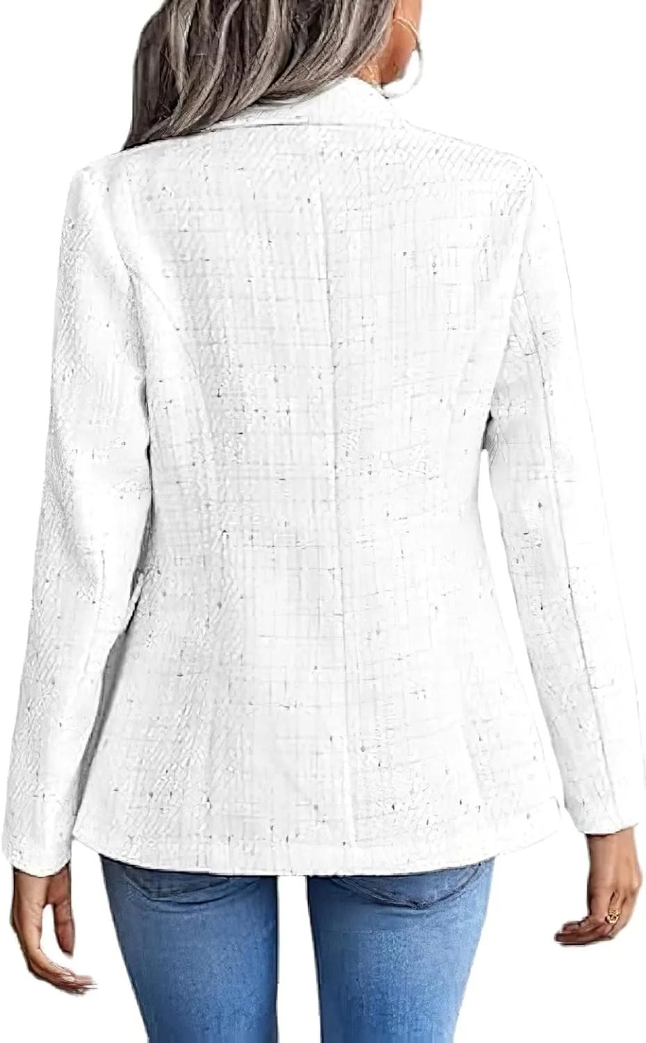Women's Tweed Blazer Double Breasted Open Front Long Sleeve Tweed Plaid Suit Jackets Blazers for Work Casual